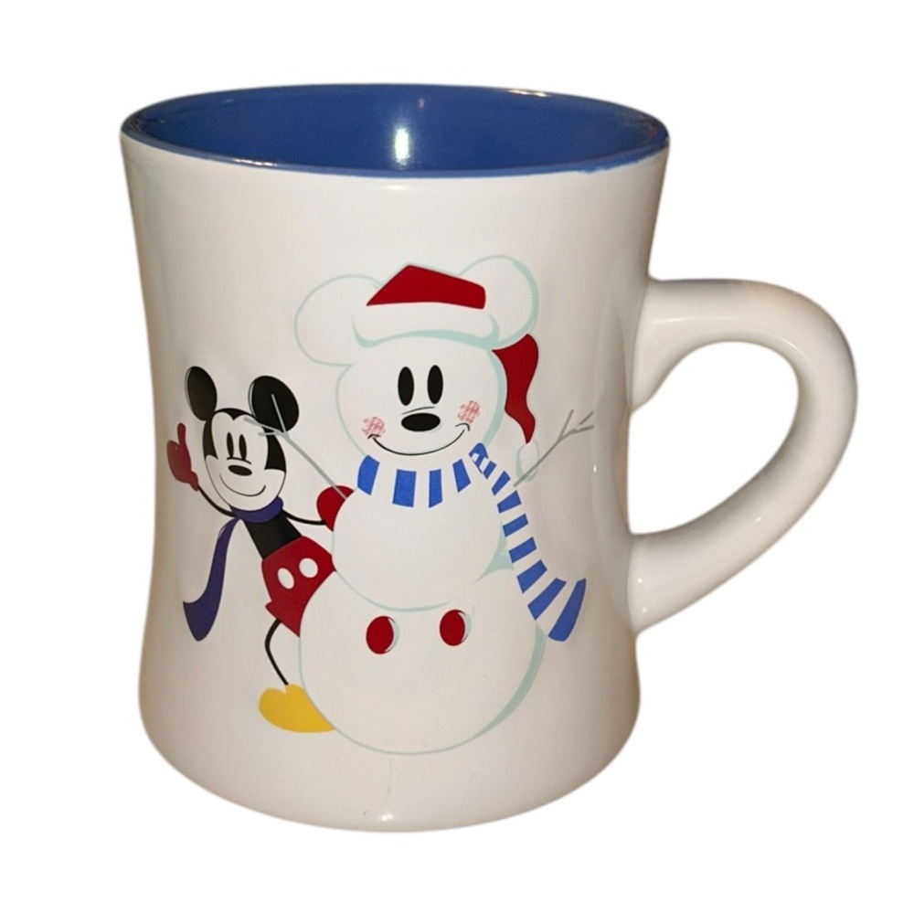 Disney Mickey Mouse Santa Snowman Snowflakes Ceramic Coffee Cup Mug 12 Oz